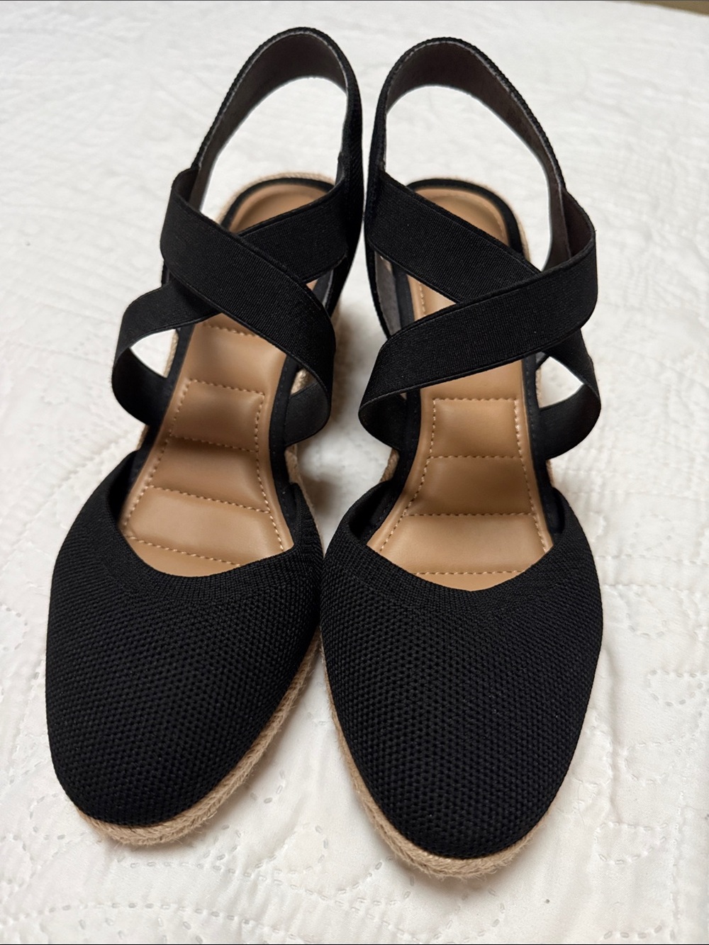 Women’s Black Cross-Strap Espadrille Wedges